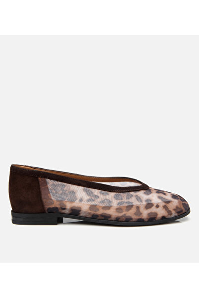 Hotiç Women's Brown Leopard Patterned Transparent Detailed Ballerinas