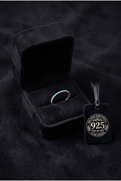 Roza Silver 925 Ayar Turkuaz Taşlı Rose Minimal Tamtur Gümüş Yüzük