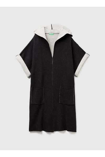 Benetton United Colors of Siyah Kadın Kapüşonlu Normal Hırka 112HE502C