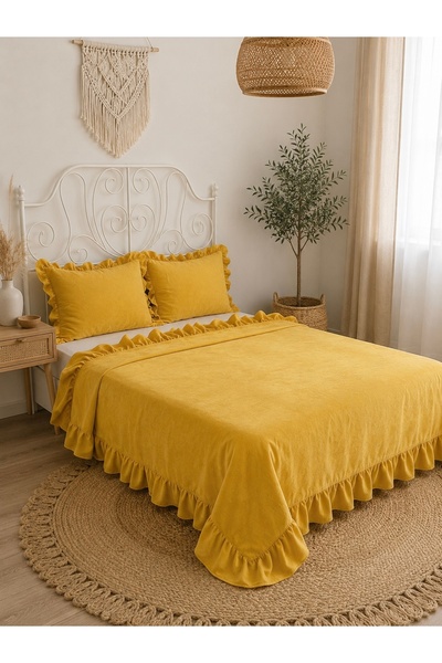 Decamor home Set prekrivača u senf žutoj boji sa naborima, jednostruki