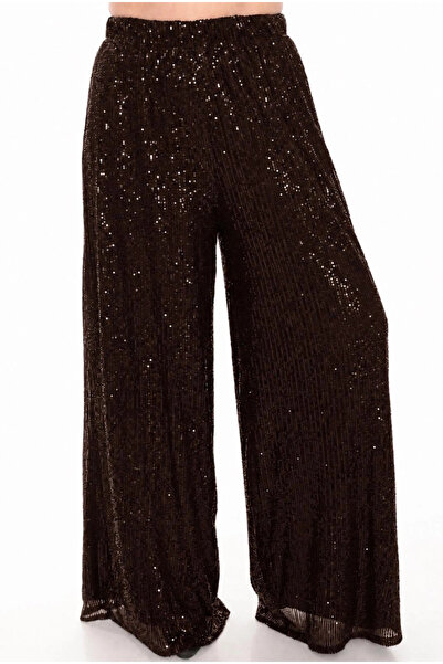 Lady Majestic Sequined Wide Leg Trousers Black Sparkling Evening Dress Palazz...