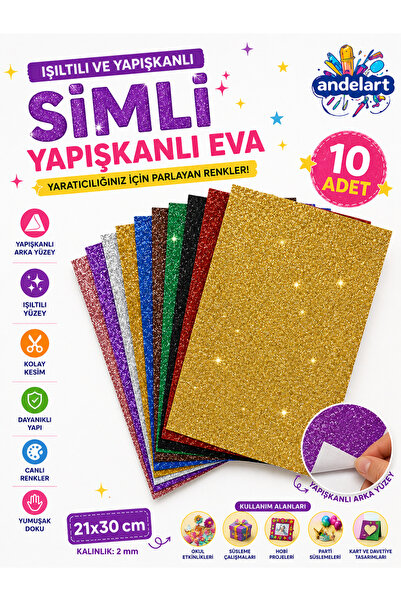 andelart A4 Simli Yapışkanlı Eva 10’lu Karışık Renk