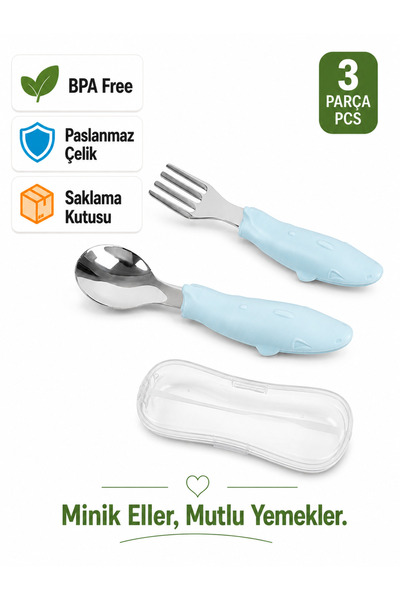 jojobebek Children's Stainless Steel Fork and Spoon Set with Fish Figures, St...