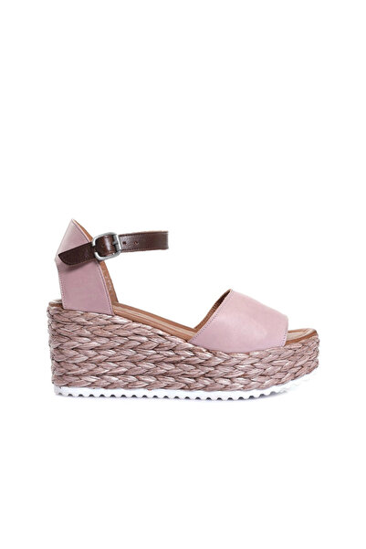 Generic Brand Shoes Gül Kurusu Deri Kadın Dolgu Topuklu Espadril Sandalet 01w...