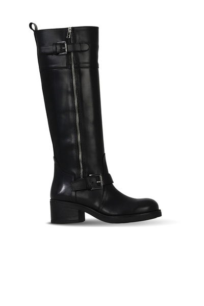 Bueno Shoes Black Leather Women's Heeled Boots 39Wc1435