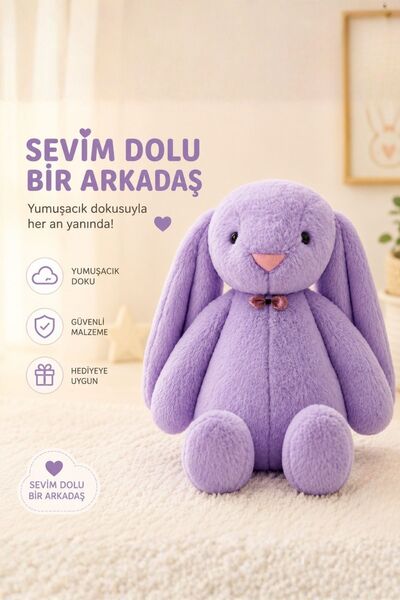 Sole Uyku Arkadaşım Papyonlu Uzun Kulak Bunny Peluş Tavşan 65 Cm