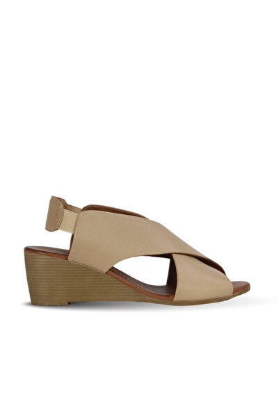 Bueno Shoes Sandale cu toc cu pană pentru femei din piele de nurcă 01we4004