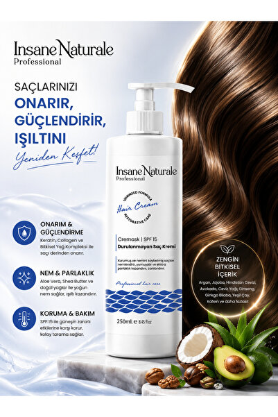 Insane Naturale CREAMASK Keratin ve Biotin İçeren Onarıcı Durulanmayan Saç Ba...
