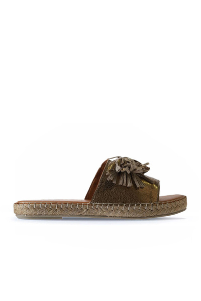 Bueno Shoes Papuci espadrille pentru femei din piele bronz strălucitor - 01wn...