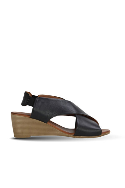 Bueno Shoes Black Leather Women's Wedge Heeled Sandals 01We4004