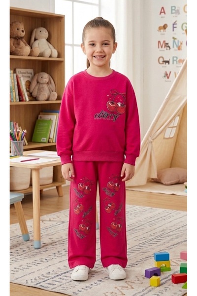 ALİŞ KİDS Set de trening pentru fetiță din bumbac, roz, cu model de cireșe, c...