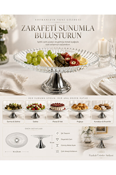 Fiyakalı Ürünler Atölyesi Silver Footed Ellipse Glass Presentation Bowl, Wrap...