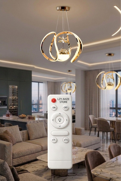 Lzy Avize Store Amissos Gold Kumandalı 3 Renk Sarkıt LED Avize Beyaz Işık | S...