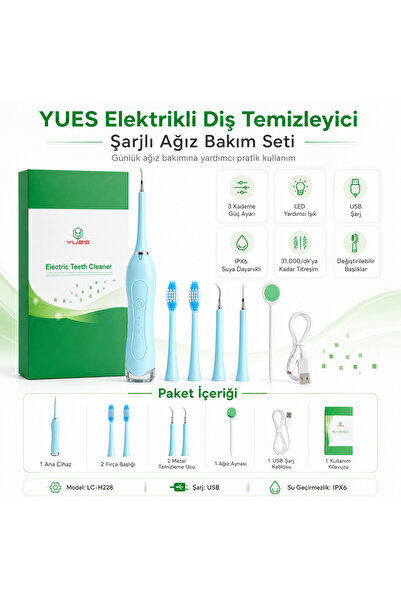 YUES Ultrasonik Diş Bakım Cihazı Şarjlı Plak ve Tartar Temizleyici Şarjlı Diş...