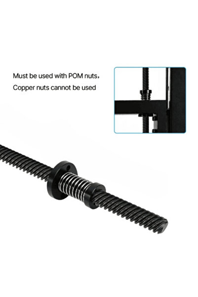 yadatech 1.sınıf T8 Trapez Vidalı Mil (400 MM) T8-8 Pom Yaylı Somun 1 Adet Ta...