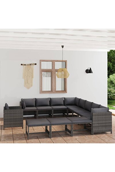 Concept Set mobilier de grădină cu perne, 12 piese, gri, poliratan