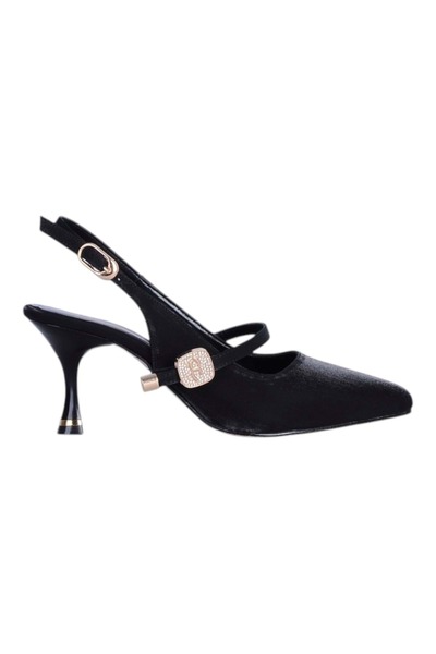 moda ayakkabım Alens 2813 Black 7cm Slingback Skin Women's Heeled Shoes