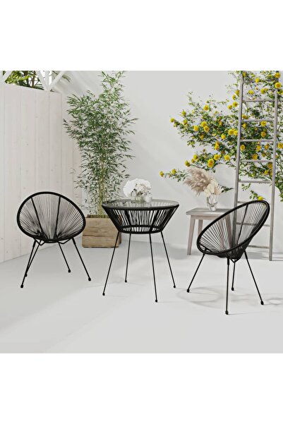 Concept Set mobilier de exterior, 3 piese, negru, ratan PVC
