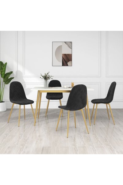 Concept Scaune de bucătărie, 4 buc., negru, catifea
