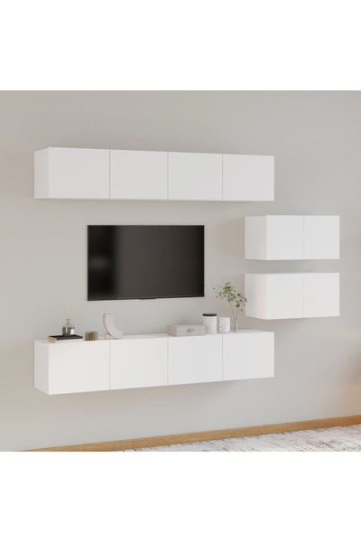 Concept Set dulap TV, 6 piese, alb, lemn prelucrat
