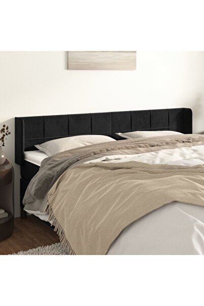 Concept Tăblie de pat cu aripioare negru 183x16x78/88 cm catifea