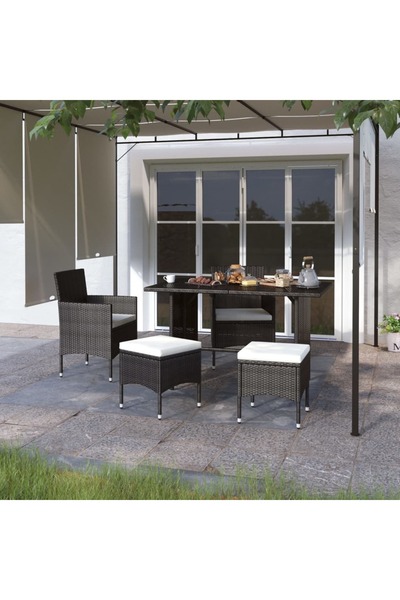 Concept Set scaune de grădină și taburet, 4 piese, negru, poliratan