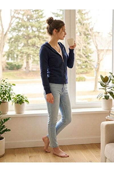 U&ME cu glugă Hanorac pentru femei, cu fermoar, în croială mărimi, crop slim ...