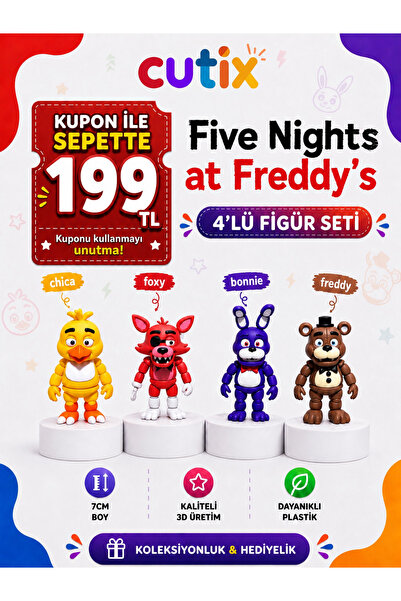 Cutix Five Nights at Freddy's 4 lü Oyuncak Figür Seti fnaf figürleri Foxy Ayı...