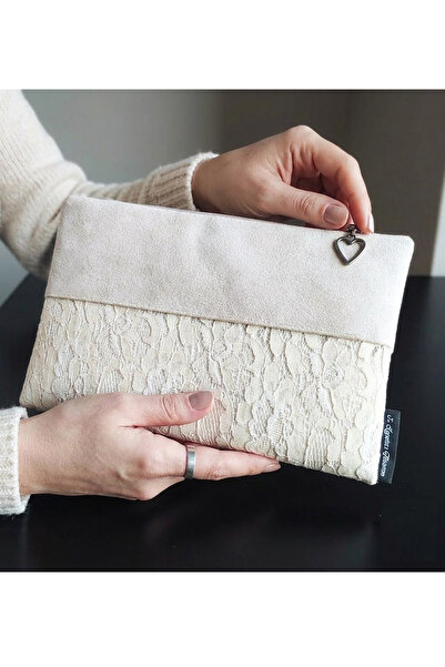Ju Yaratıcı Tasarım Kadın Portföy & Clutch Çanta Pudra