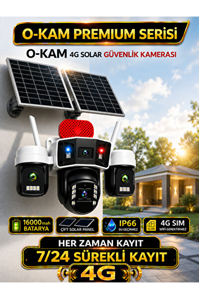 SLTECH OK-335 Premium Serisi AOV 12MP 4 Kameralı 4G Çift Solar Panel Gece Gör...