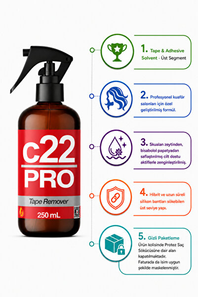 Dolar Kimya c22 PRO - 250 mL PROFESYONEL (Protez Saç Bant Sökücüsü Temizleyic...