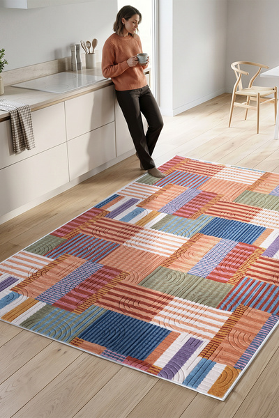 Raschel Carpet Premium Bohem Yıkanabilir Leke Tutmaz Modern Mutfak Halısı Mul...