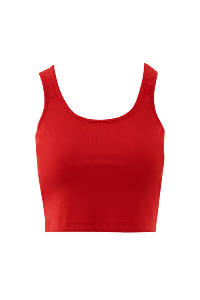 kı.we Basıc Askılı Mercan Rengi Crop Top