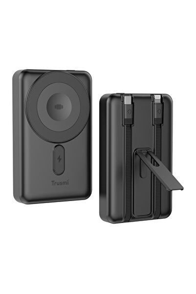 TRUSMI Powerbank Taşınabilir Şarj Cihazı 15W Hızlı Şarj MagSafe Kablolu Gri