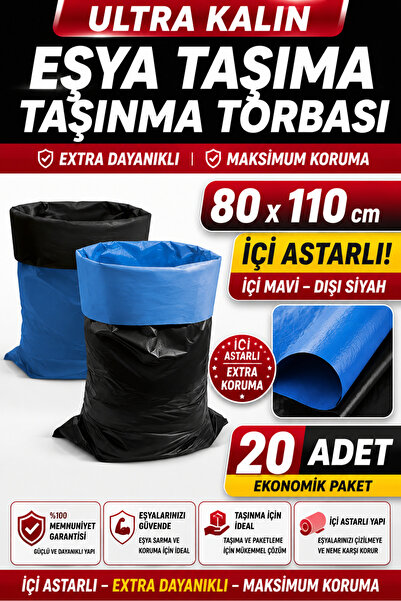 OPTİMEX Mega Boy Eşya Taşıma Torbası 80x110 cm 20 Adet İç Astarlı Dayanıklı T...