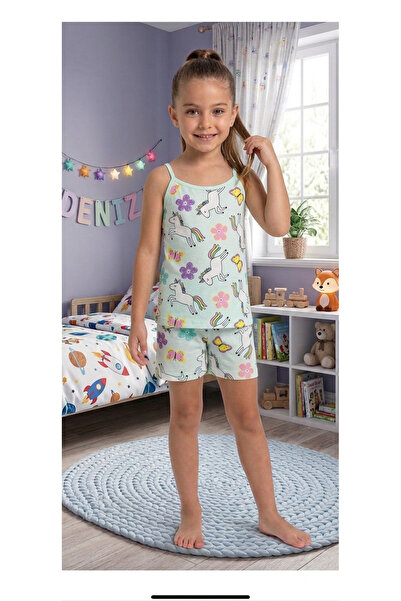 elmas kids Set boxer pentru fete, 100% bumbac, verde apă, cu model unicorn fl...