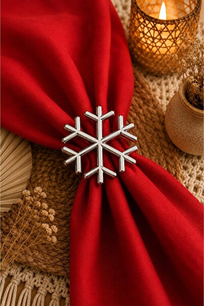 Emtory Home 6 Adet Gümüş Kar Tanesi Peçete Halkası - Napkin Ring