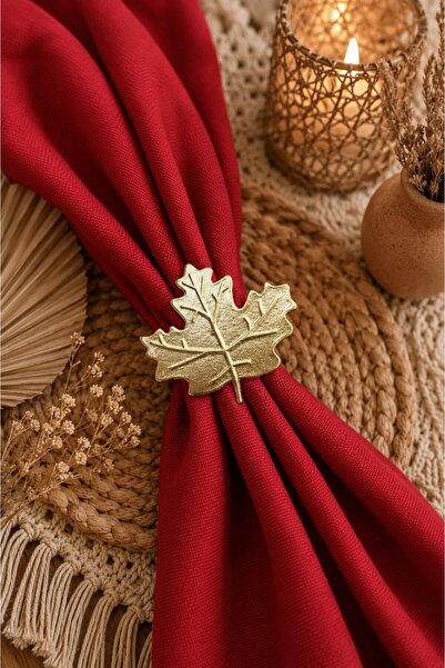 Emtory Home 6 Adet Gold Çınar Yaprağı Metal Peçete Halkası - Napkin Ring