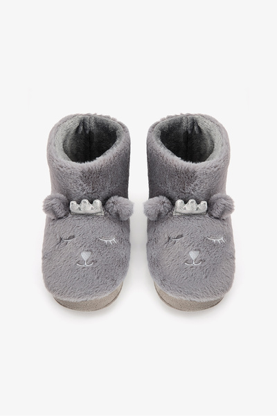 Penti Graue Softy-Hausstiefel mit Tiermotiv-Stickerei