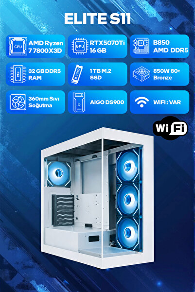 Game Garaj Elite S11 AMD Ryzen 7 7800X3D 32GB RAM 1TB SSD RTX5070Ti 360mm Sıv...