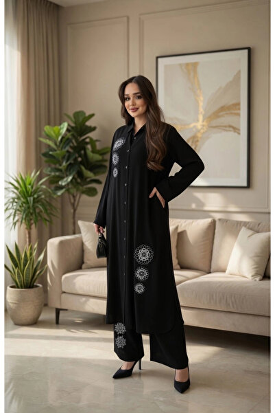 AZRA BUTİK Silver Embroidered Suit Black