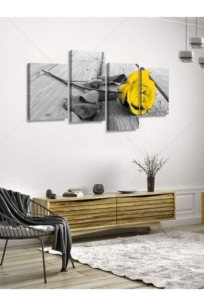 Generic Yellow Grey Rose Flower Black White Floral Canvas White Valentine's Day Decor, 4 Panel Canva
