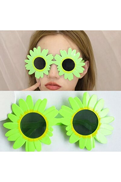 partidolu Sunflower Ayçiçeği Şekilli Parti Gözlüğü 1 Adet Yeşil Renk hawai retro