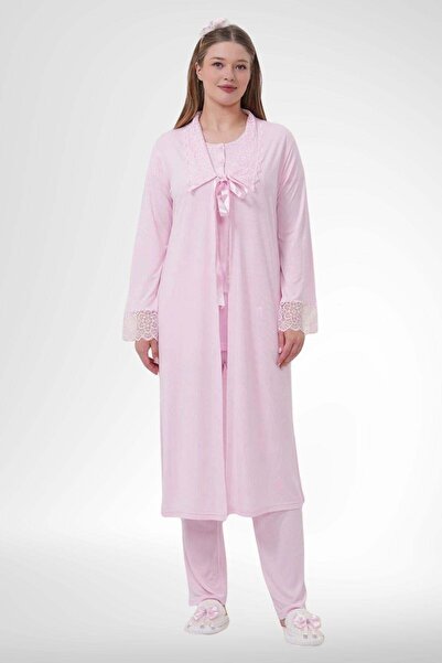 Mecit Pijama Mecit 1541 طقم بيجامة للحمل وردي طويل مع ثوب نوم