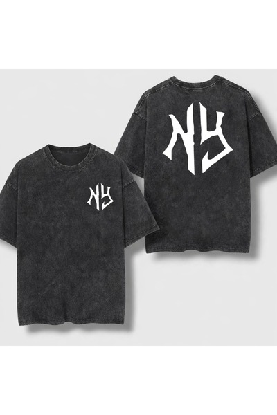 ZAVIXO Unisex Oversize T-shirt με στάμπα NY, Vintage πλυμένο, 100% βαμβάκι, ά...