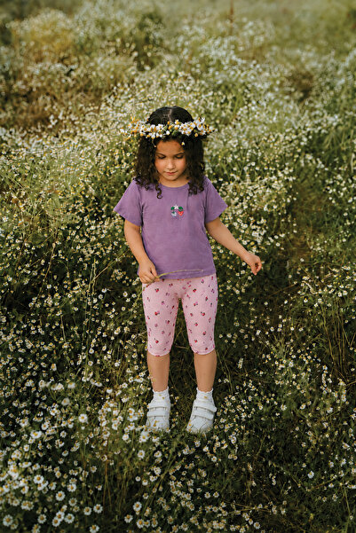 Cigit Knee-Length Tights and T-Shirt Set 1-7 Years Purple