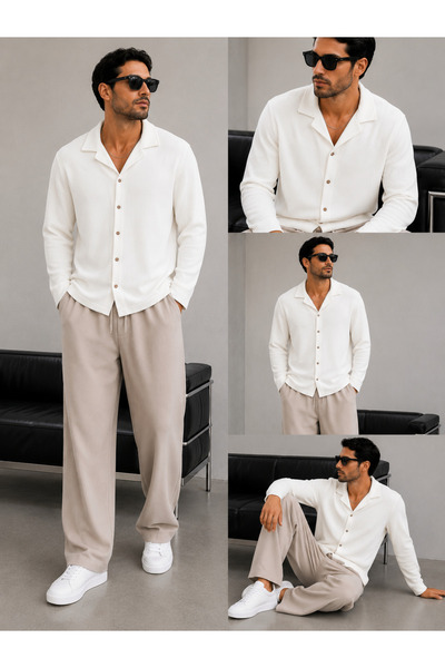 WENMİNG Men's Crepe Fabric Summer Shirt and Pants Set