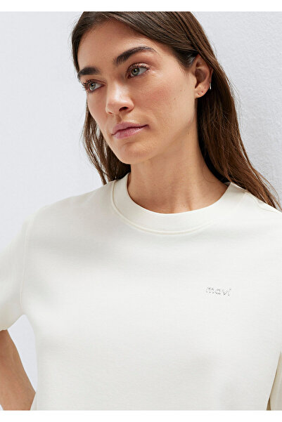 Mavi Logo Printed Ecru T-Shirt Regular Fit / Normal Cut 1613882-80194