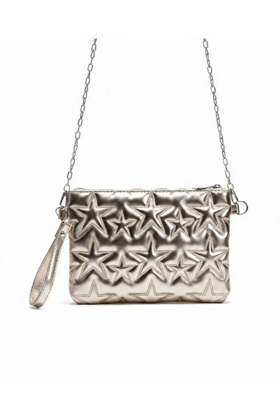 NO BRAND Kadın Yıldız Desenli Parlak Portföy El Çantası Bilek Askılı Şık Clutch