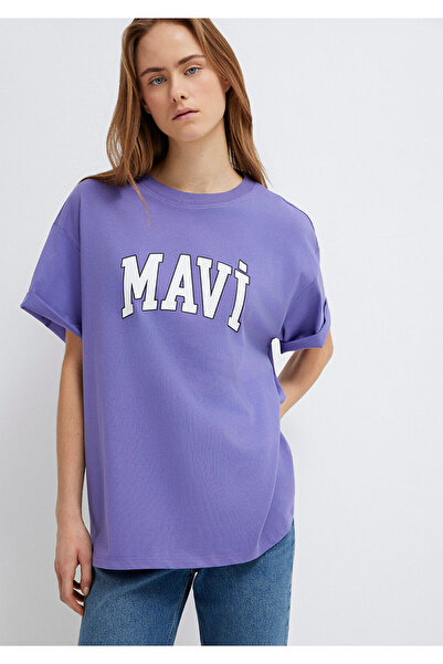 Mavi Tricou violet imprimat cu logo Oversize / Croială largă 1600843 -70611